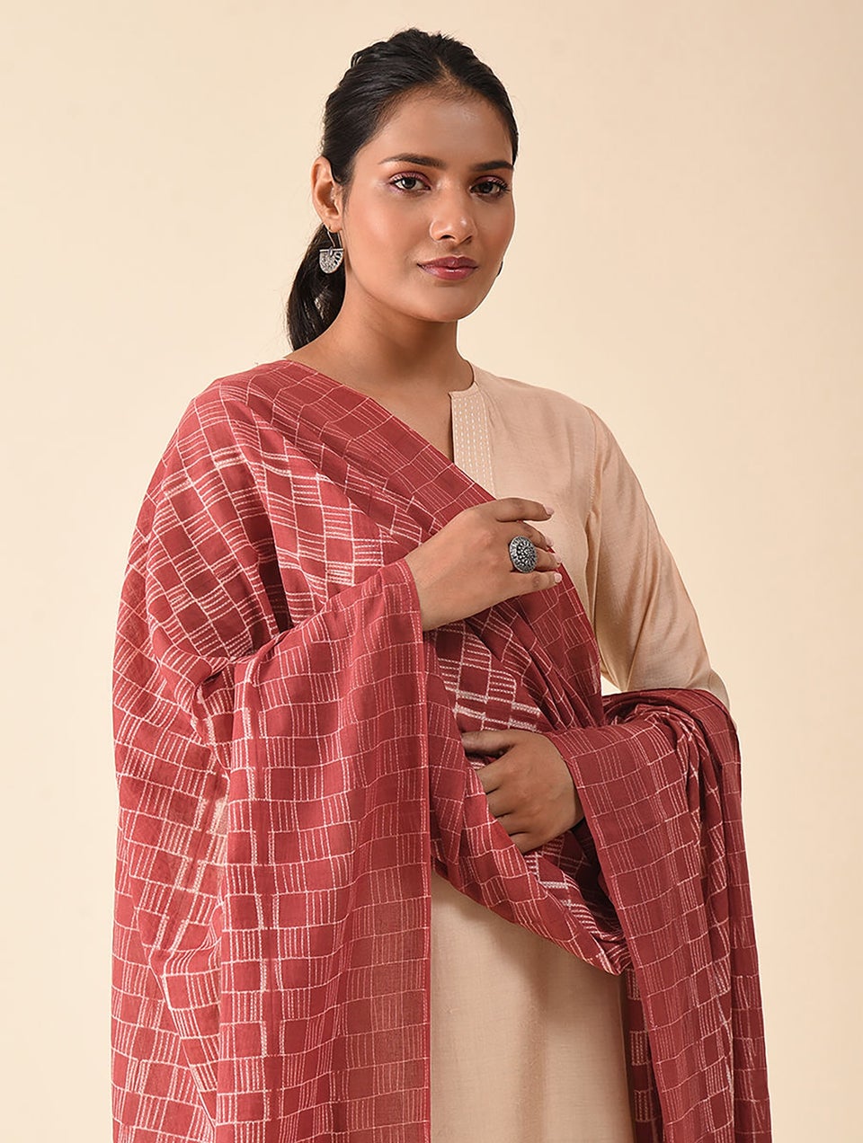 Women Maroon Red Cotton Shibori Dupatta