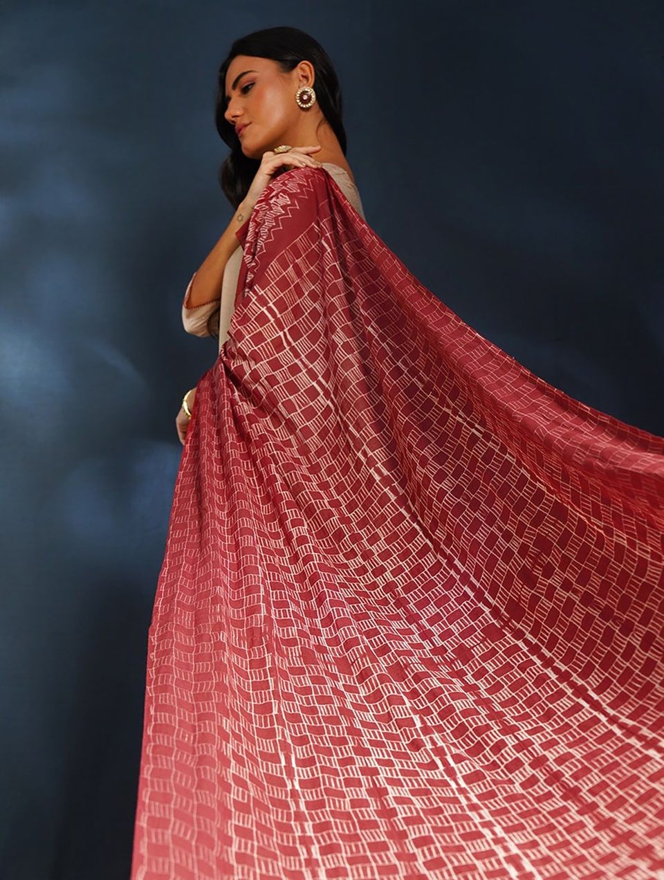 Women Maroon Red Cotton Shibori Dupatta