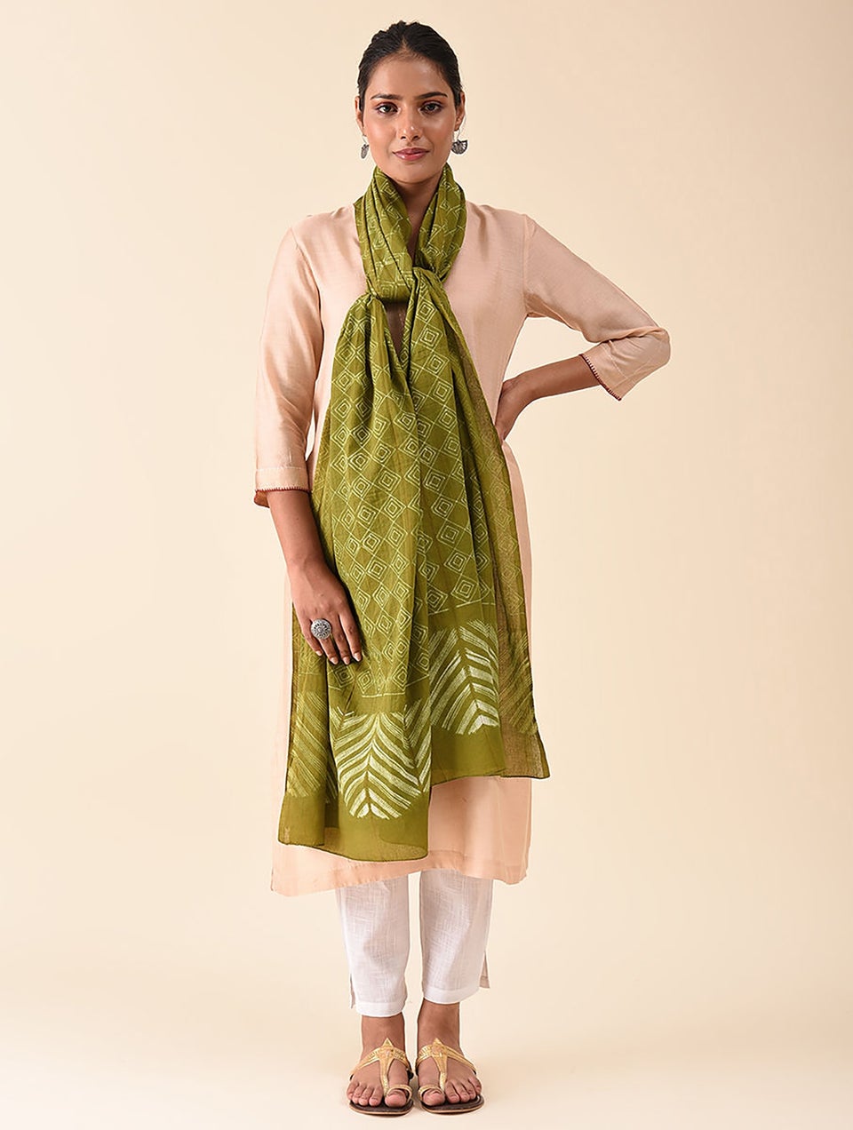 Women Green Shibori Cotton Dupatta