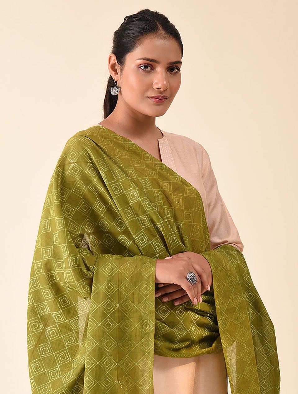Women Green Shibori Cotton Dupatta