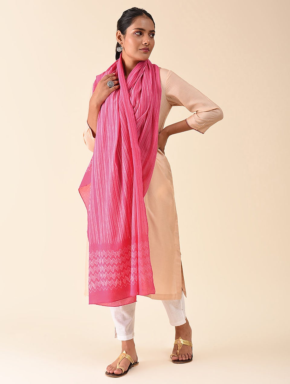 Women Pink Shibori Cotton Dupatta