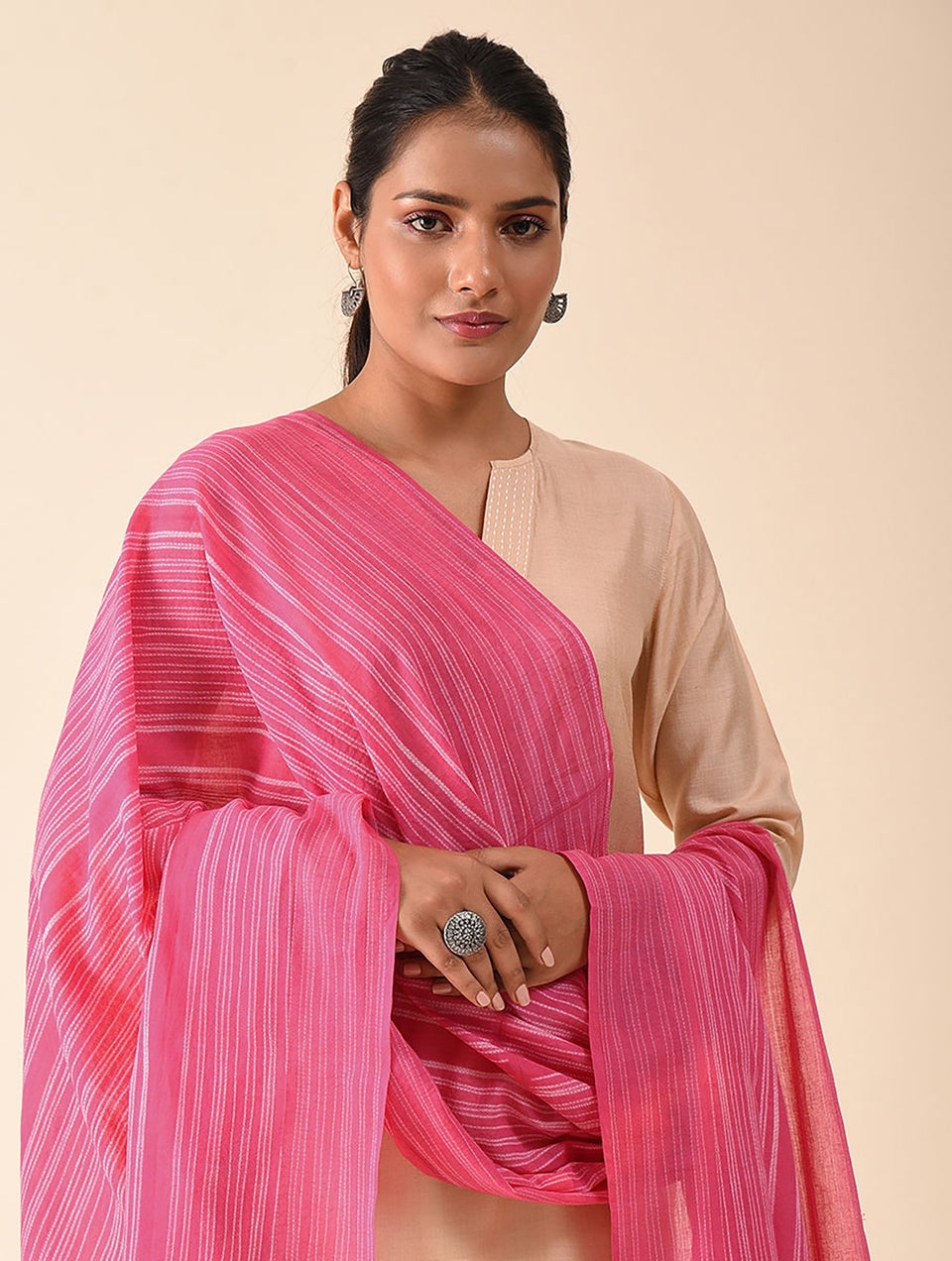 Women Pink Shibori Cotton Dupatta