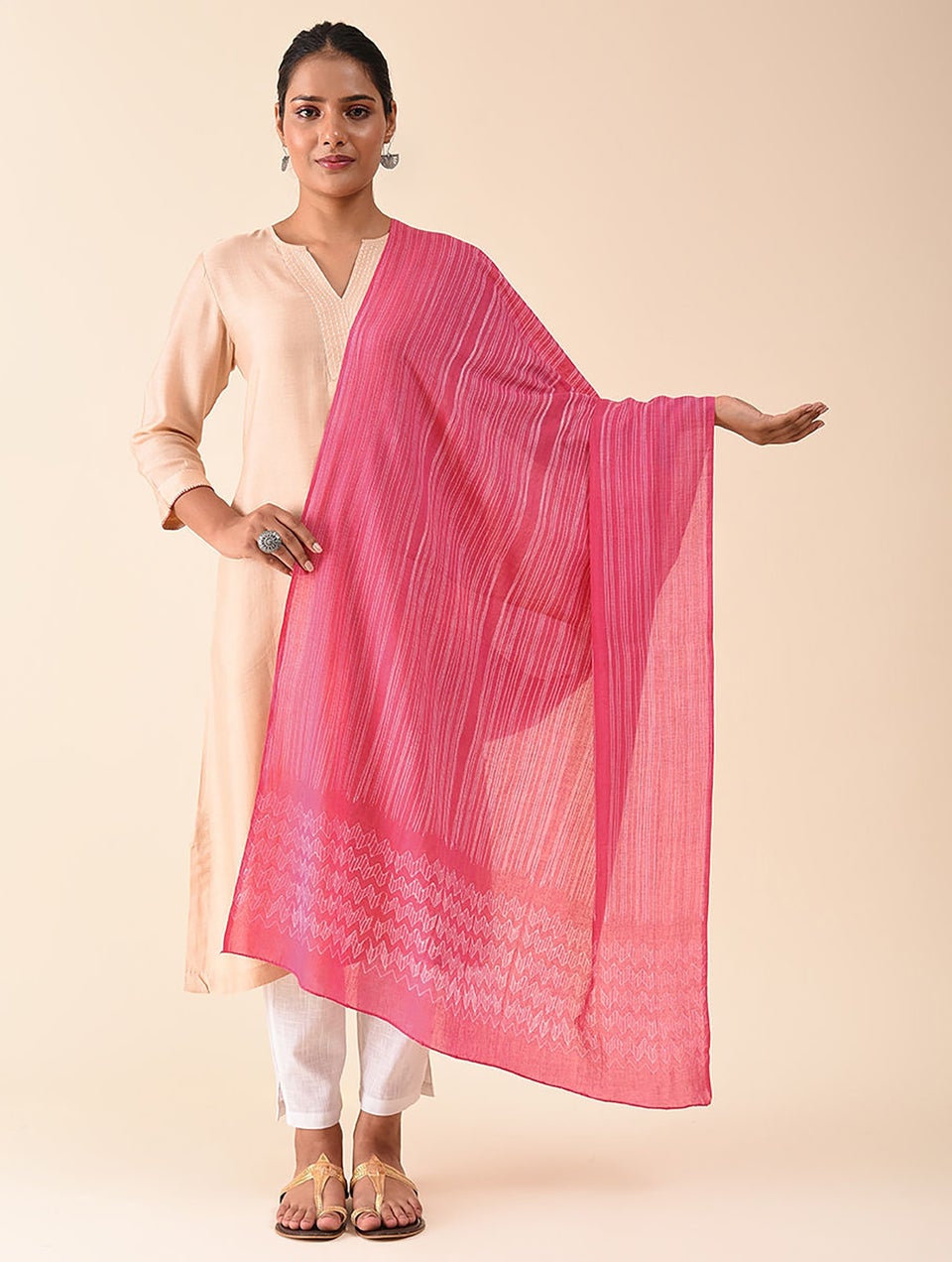 Women Pink Shibori Cotton Dupatta