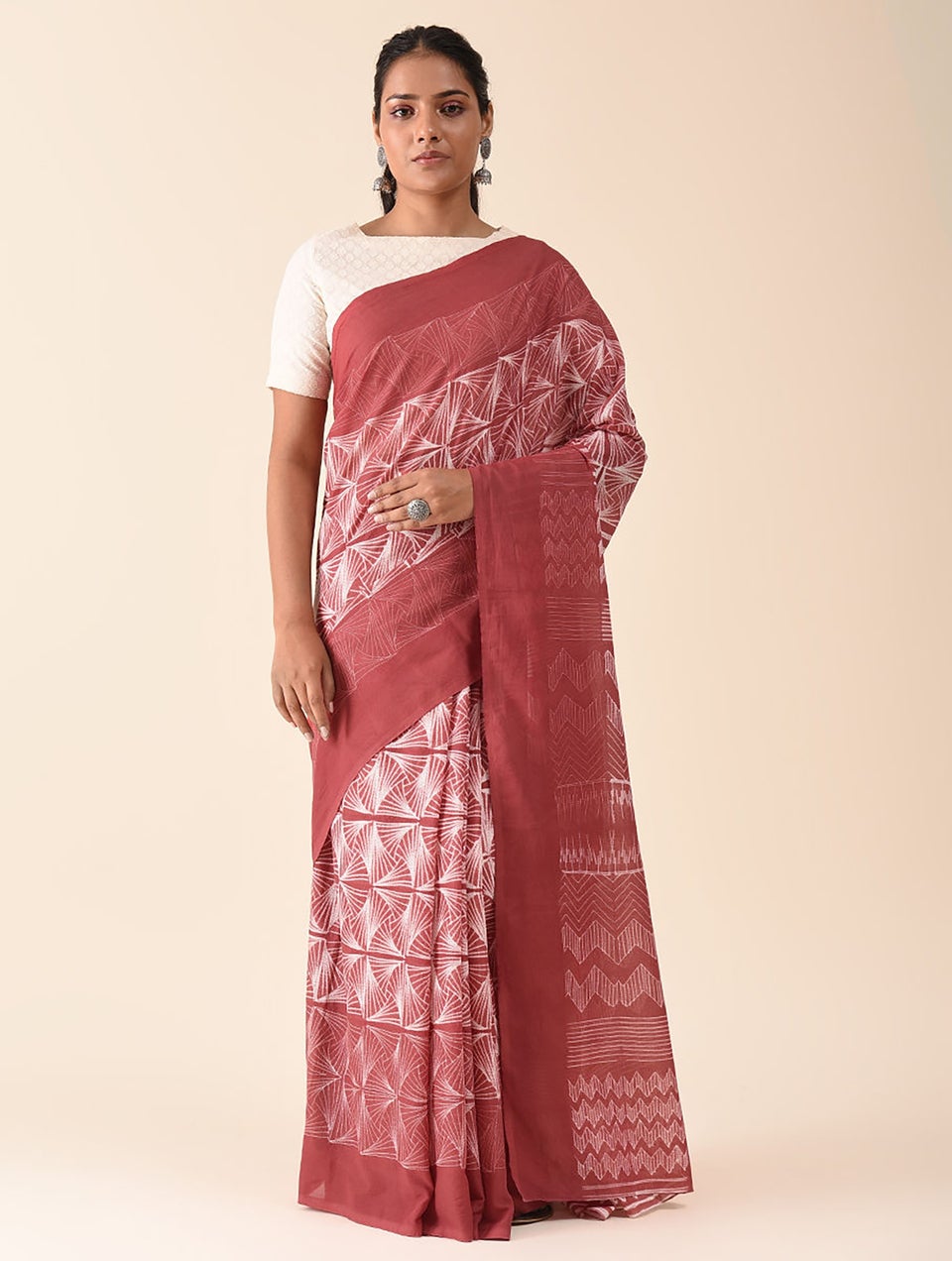 Women Red Shibori Cotton Saree