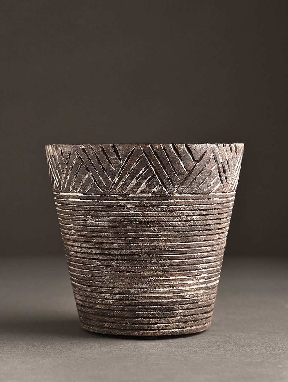 Handcarved And Enamelled Wooden Vase