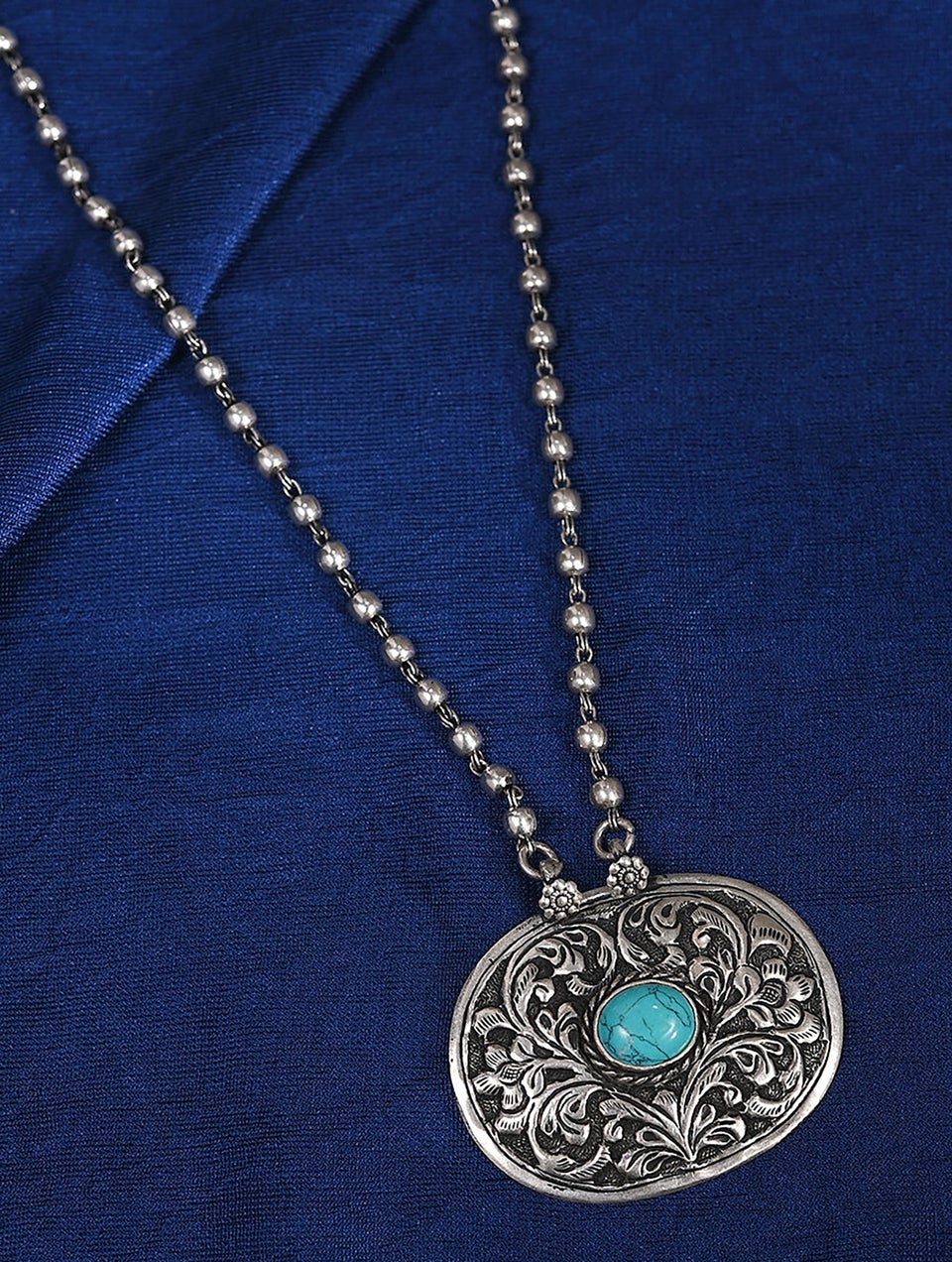 Women Turquoise Tribal Silver Necklace