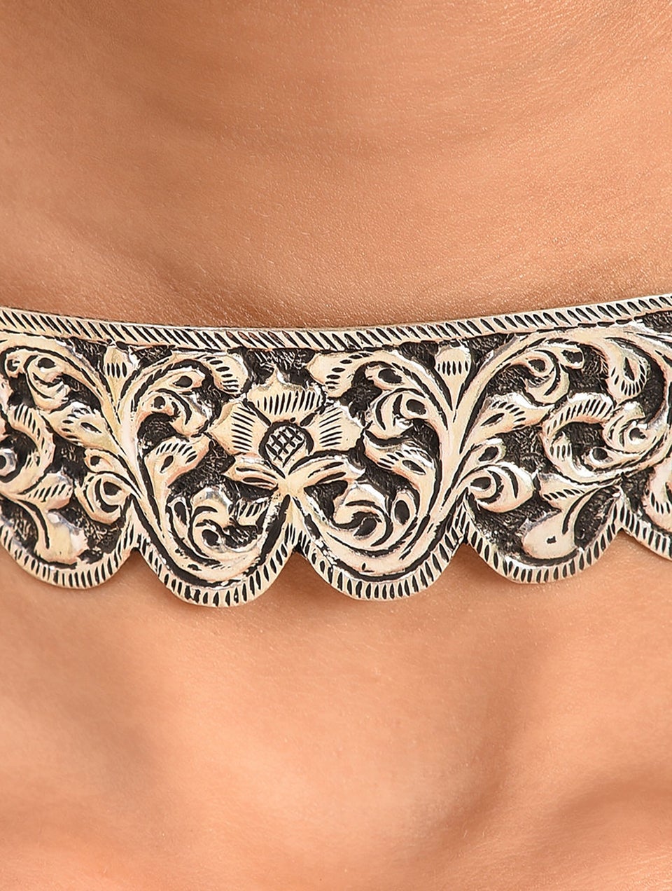 Women Tribal Silver Choker Necklace