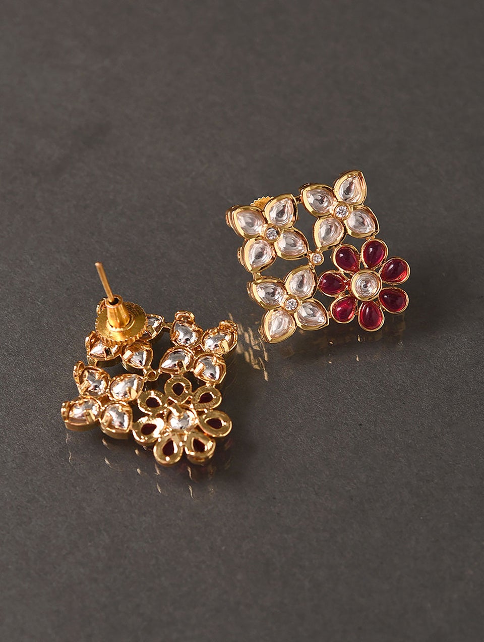 Women Red Gold Tone Necklace With Earring