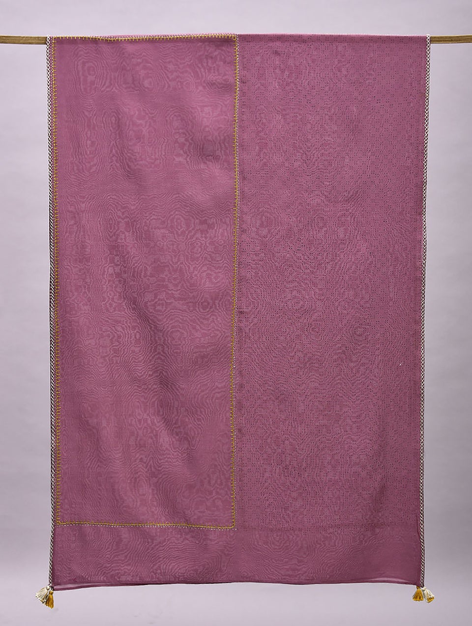 Women Purple Handwoven Chanderi Dupatta With Block Print And Hand Embroidery