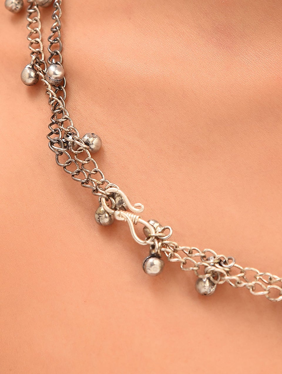 Women Pink Green Silver Tone Tribal Necklace