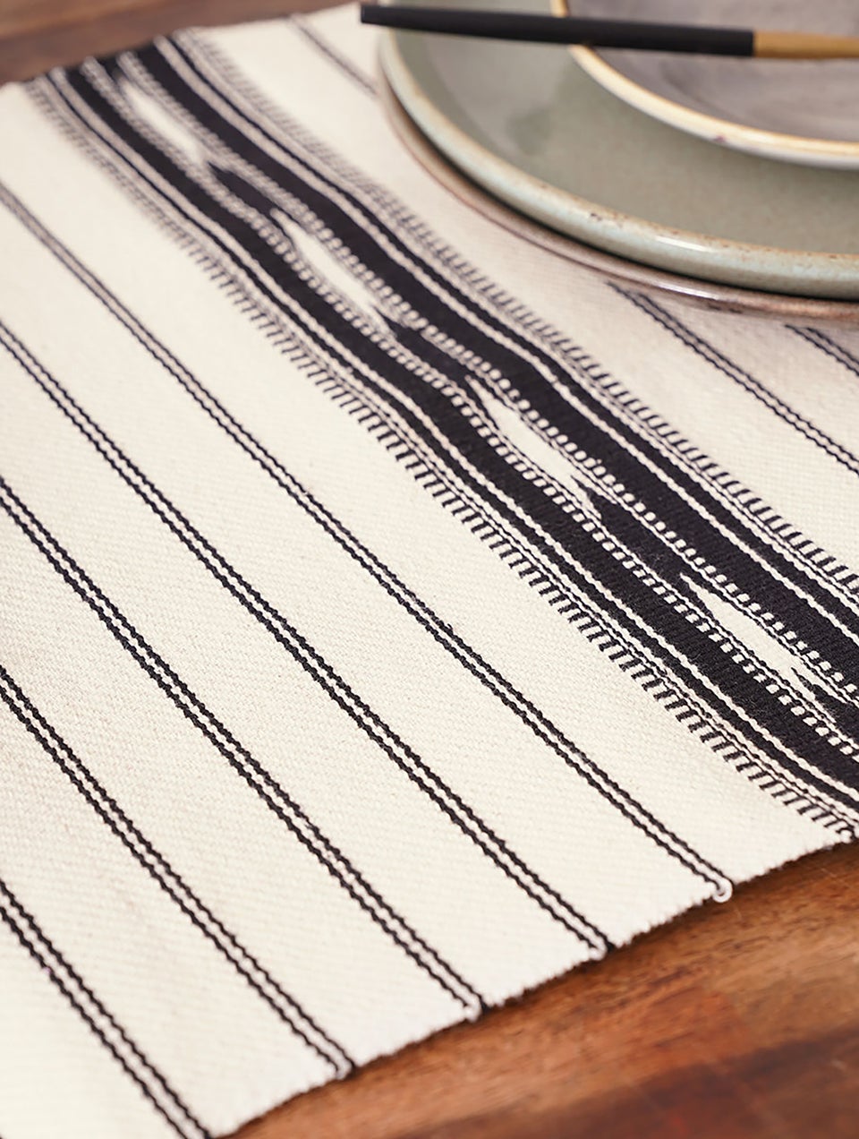 Black And White Handwoven Kashida Table Runner