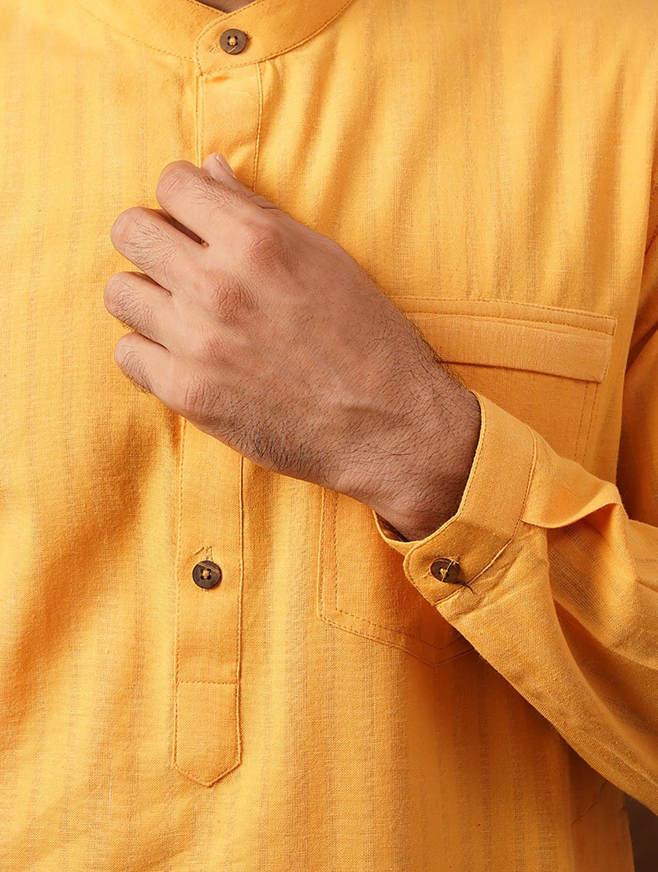 Men Yellow Cotton Regular Fit Kurta - 38