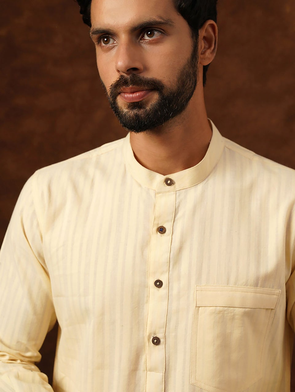 Men Ivory Cotton Round Neck Regular Fit Kurta - 38