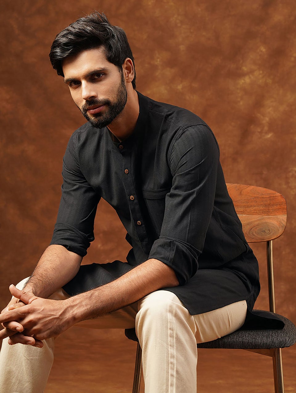 Men Black Cotton Regular Fit Kurta - 38