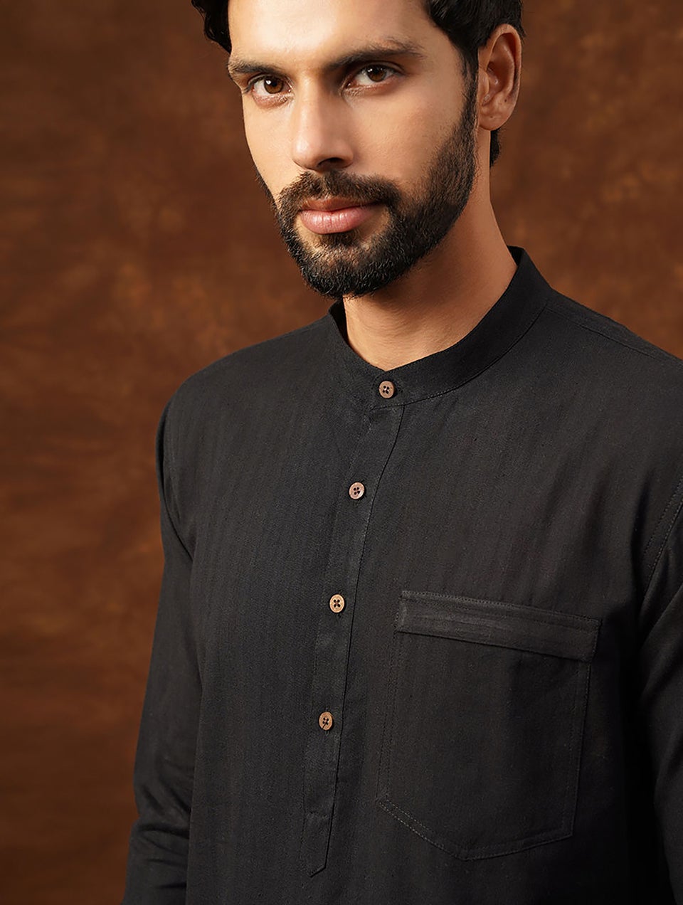 Men Black Cotton Regular Fit Kurta - 38