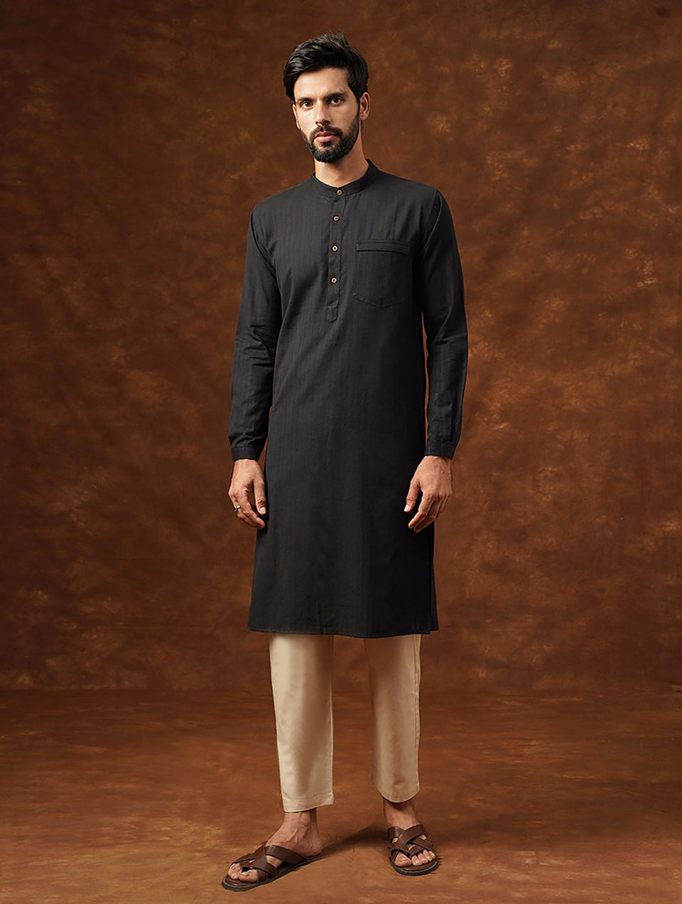 Men Black Cotton Regular Fit Kurta - 38