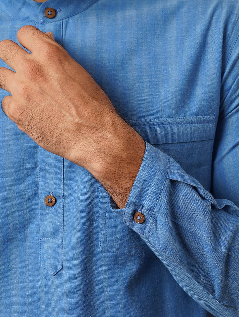 Men Navy Blue Cotton Round Neck Regular Fit Kurta - 38