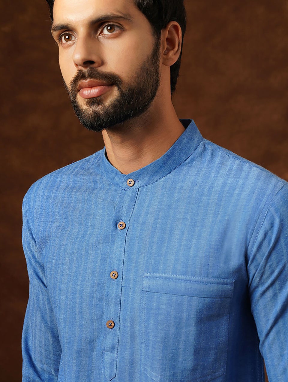 Men Navy Blue Cotton Round Neck Regular Fit Kurta - 38