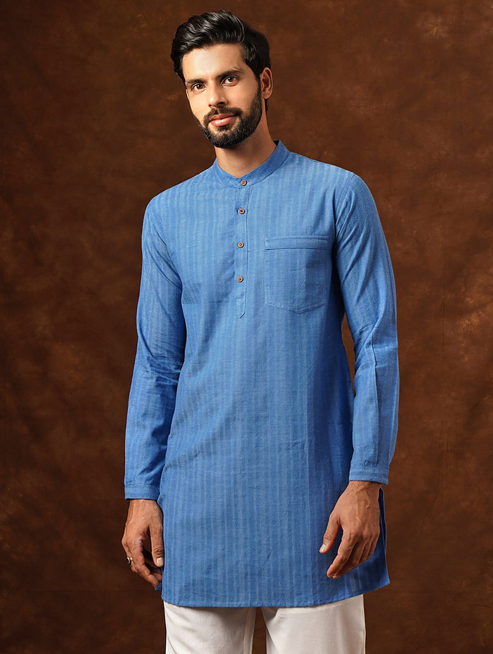 Men Navy Blue Cotton Round Neck Regular Fit Kurta - 38