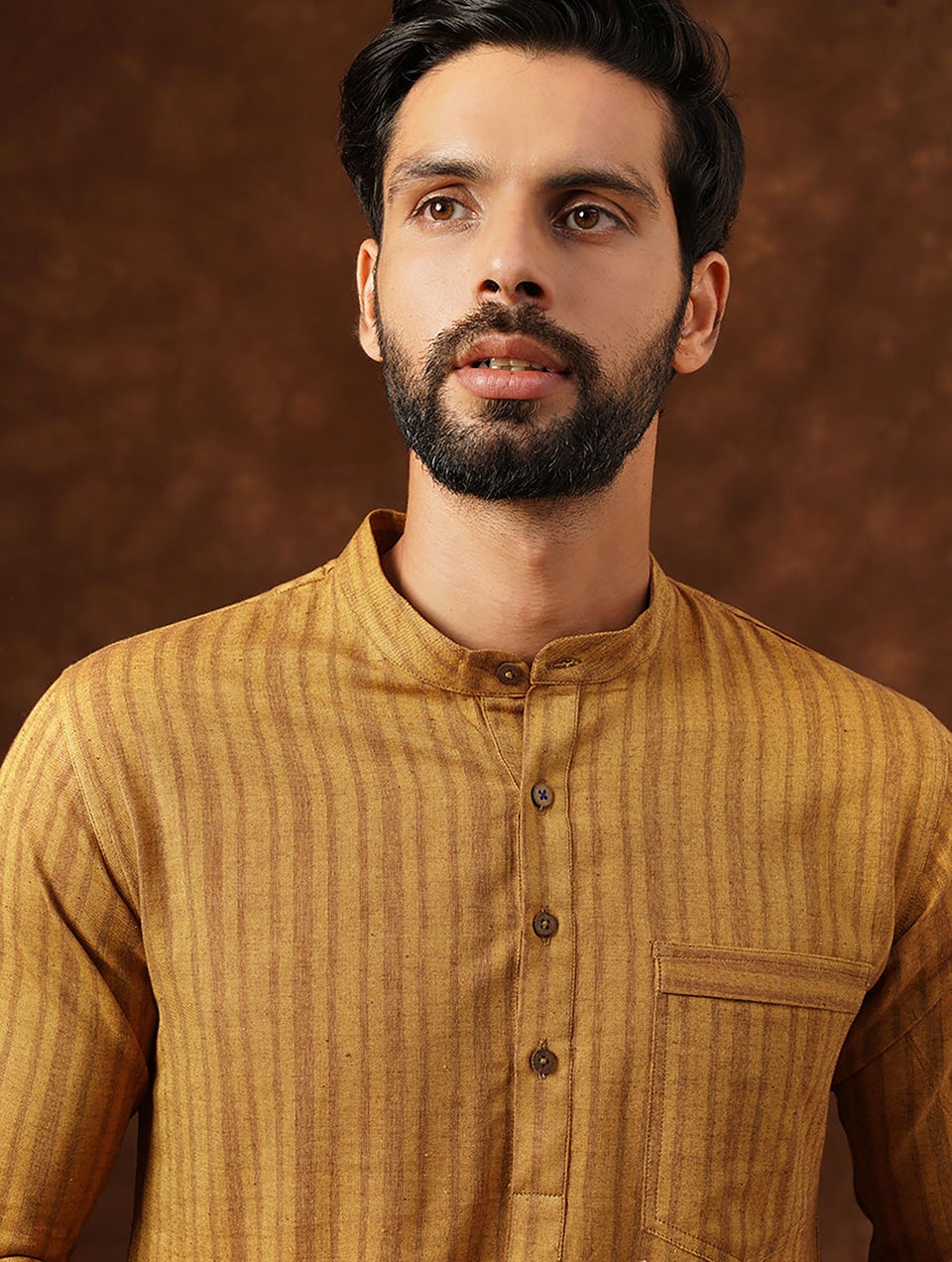 Men Mustard Yellow Cotton Round Neck Regular Fit Kurta - 38