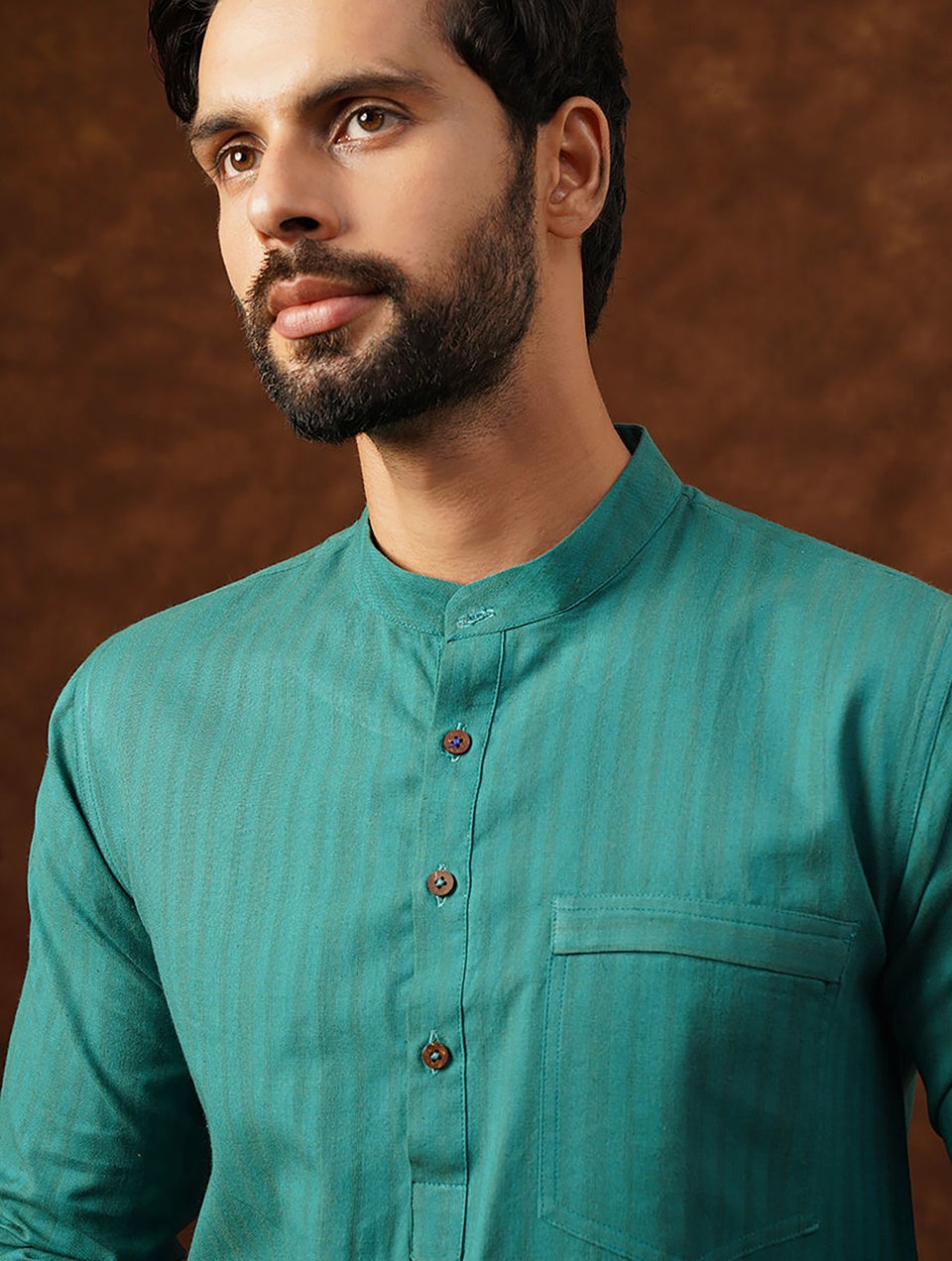 Men Teal Blue Cotton Round Neck Regular Fit Kurta - 38