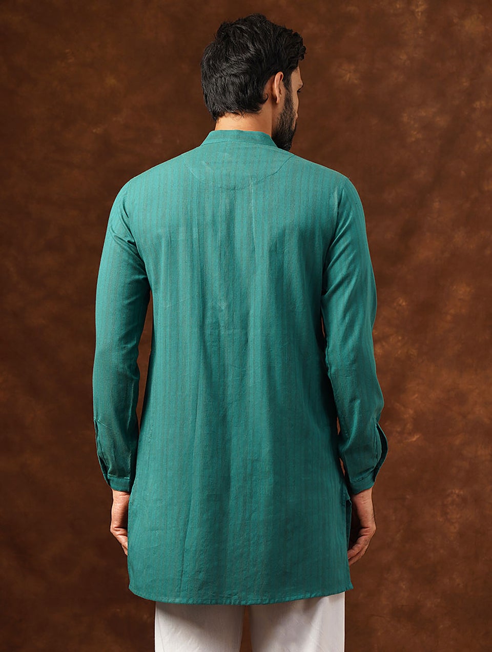 Men Teal Blue Cotton Round Neck Regular Fit Kurta - 38