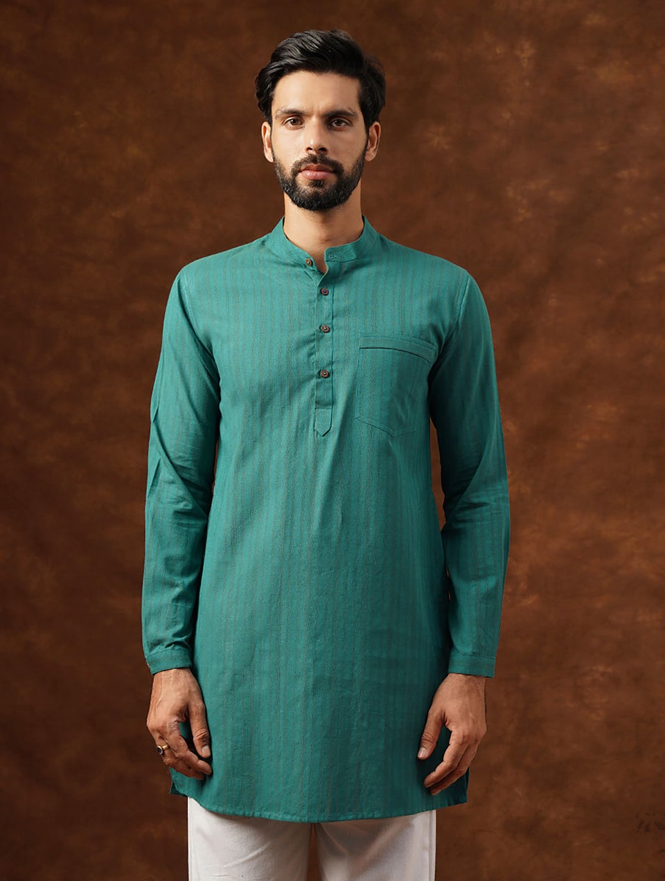 Men Teal Blue Cotton Round Neck Regular Fit Kurta - 38