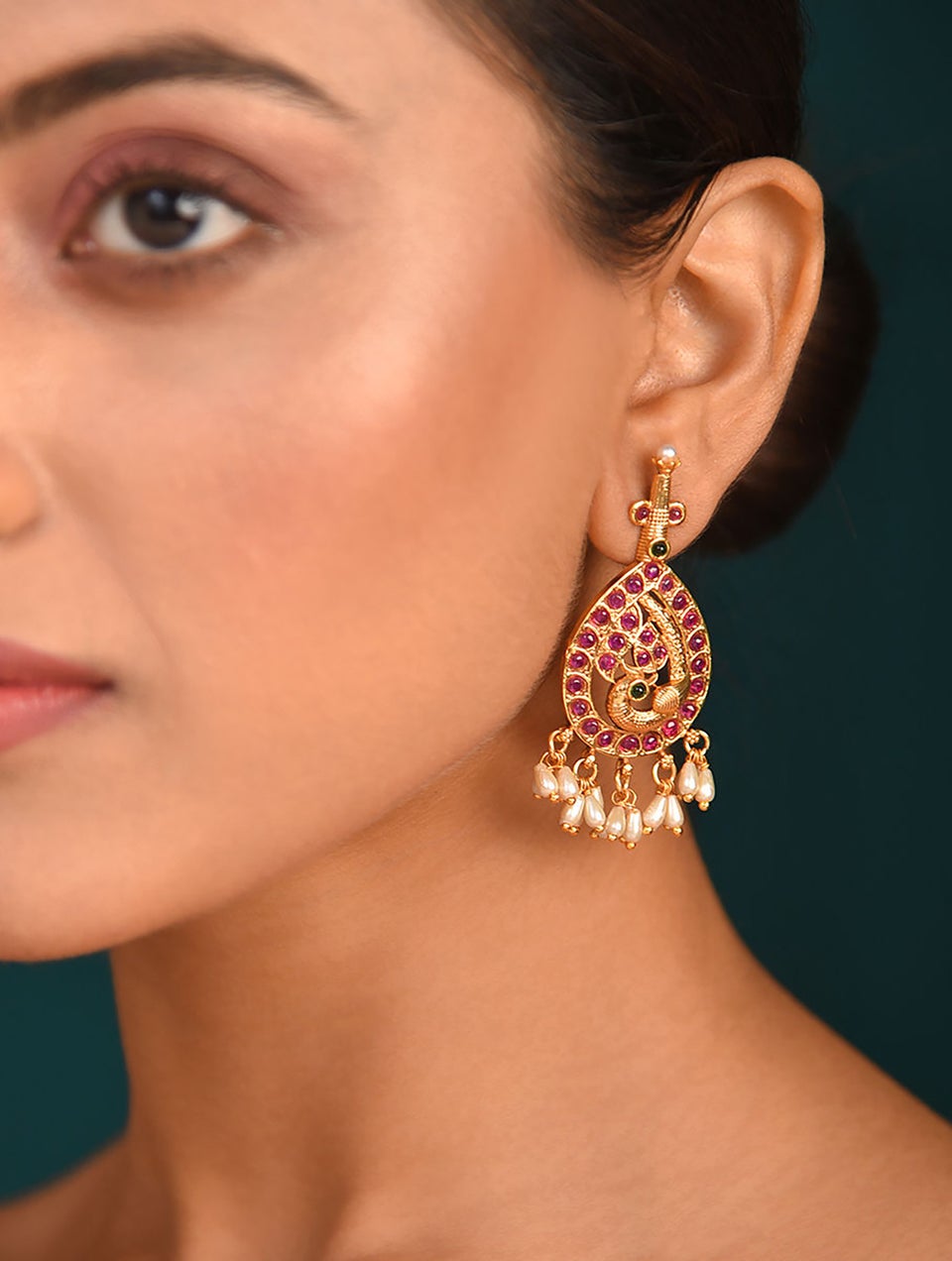 Women Gold Push Back Brass Danglers