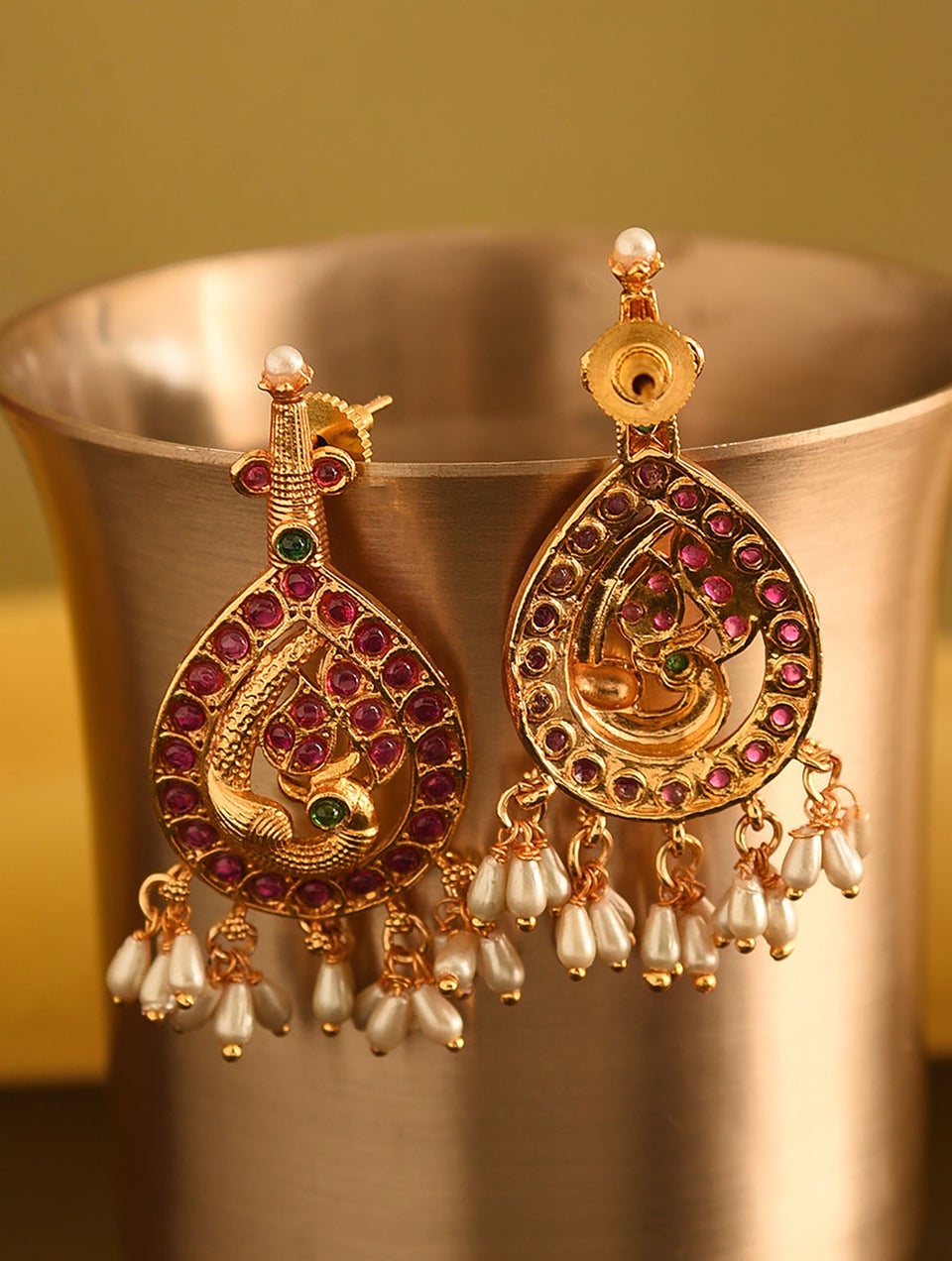 Women Gold Push Back Brass Danglers
