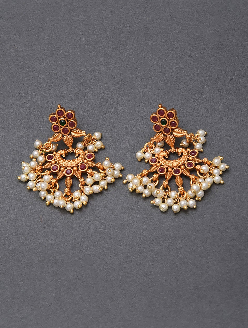 Women Pink Gold Tone Temple Necklace With Earring