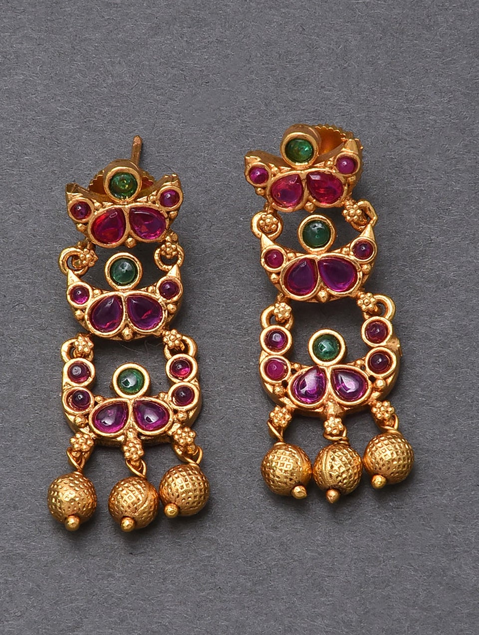 Women Pink Green Gold Tone Temple Necklace With Earring