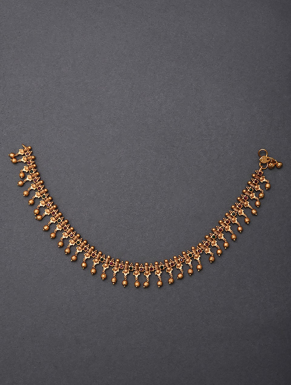 Women Pink Green Gold Tone Temple Anklets