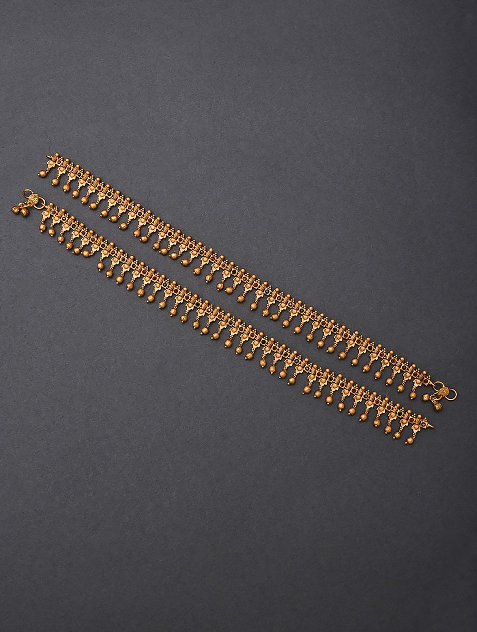 Women Pink Green Gold Tone Temple Anklets