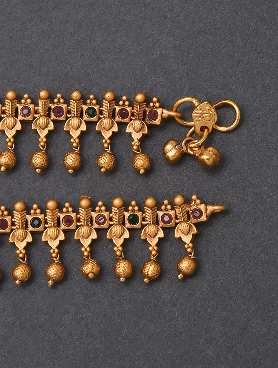 Women Pink Green Gold Tone Temple Anklets