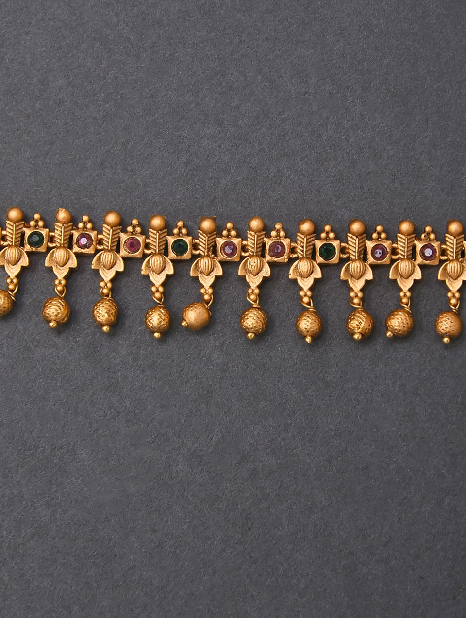 Women Pink Green Gold Tone Temple Anklets