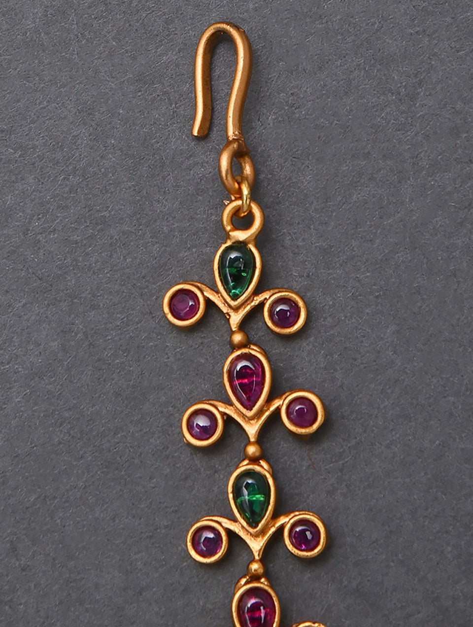Women Pink Green Gold Tone Temple Maangtikka