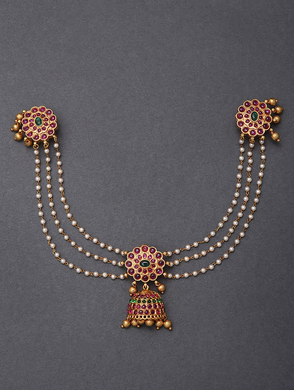 Women Pink Green Gold Tone Temple Juda Pin