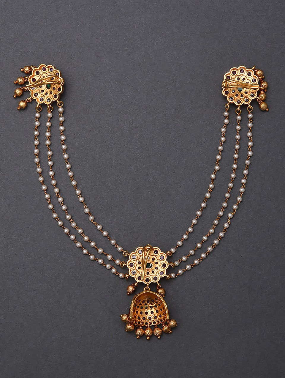 Women Pink Green Gold Tone Temple Juda Pin