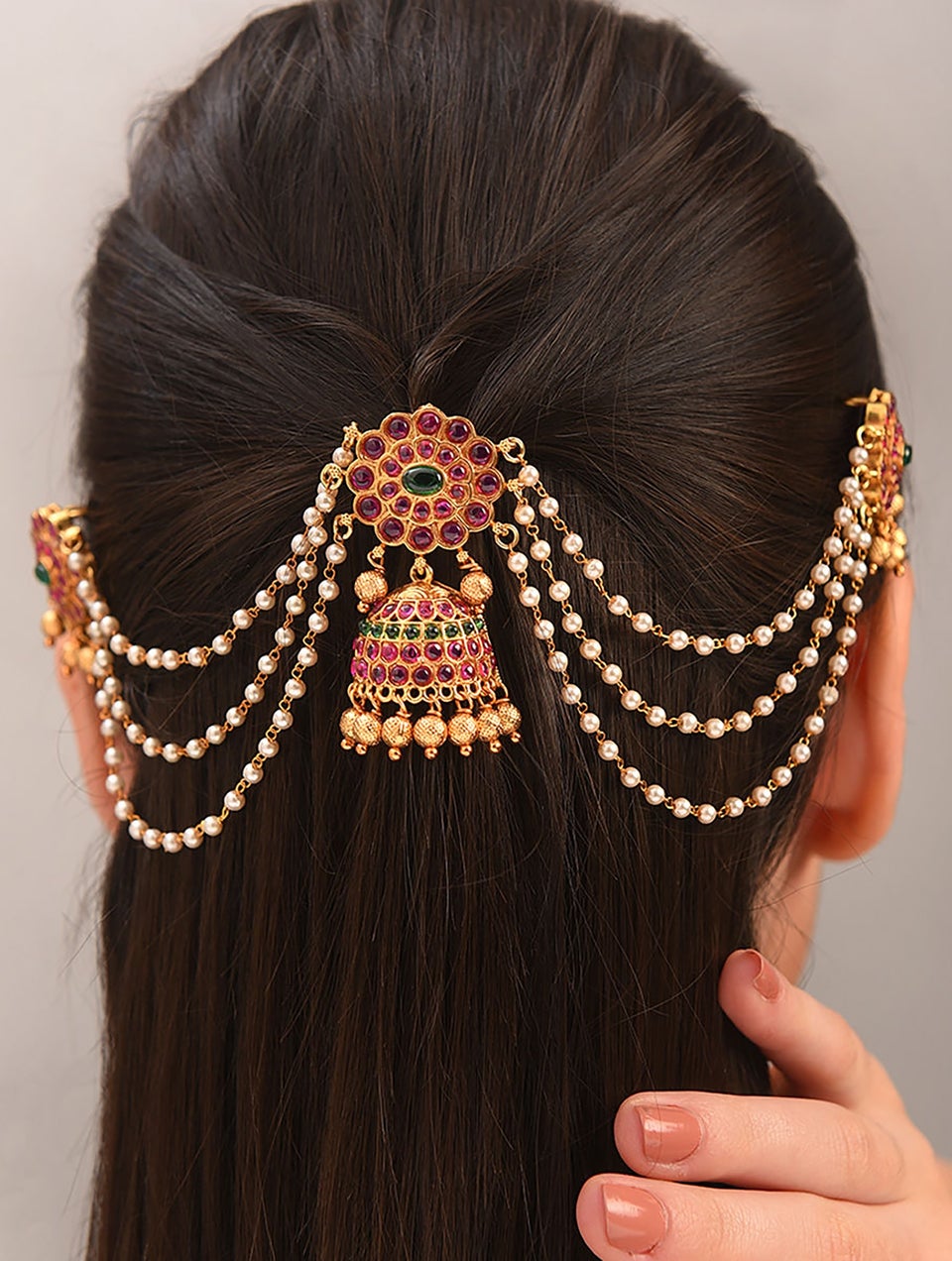 Women Pink Green Gold Tone Temple Juda Pin