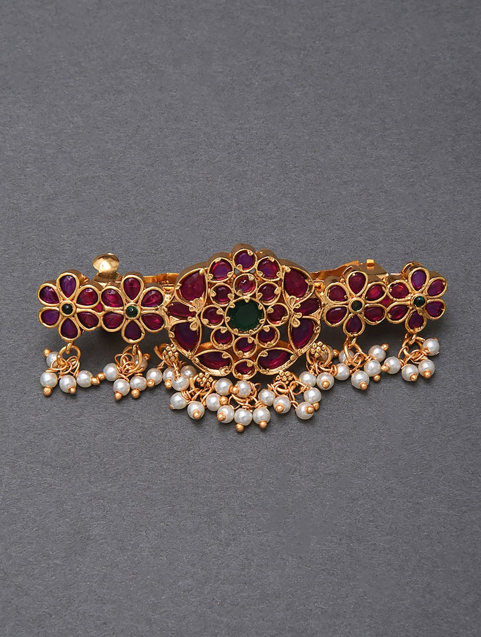 Pink Green Gold Tone Temple Hair Clip