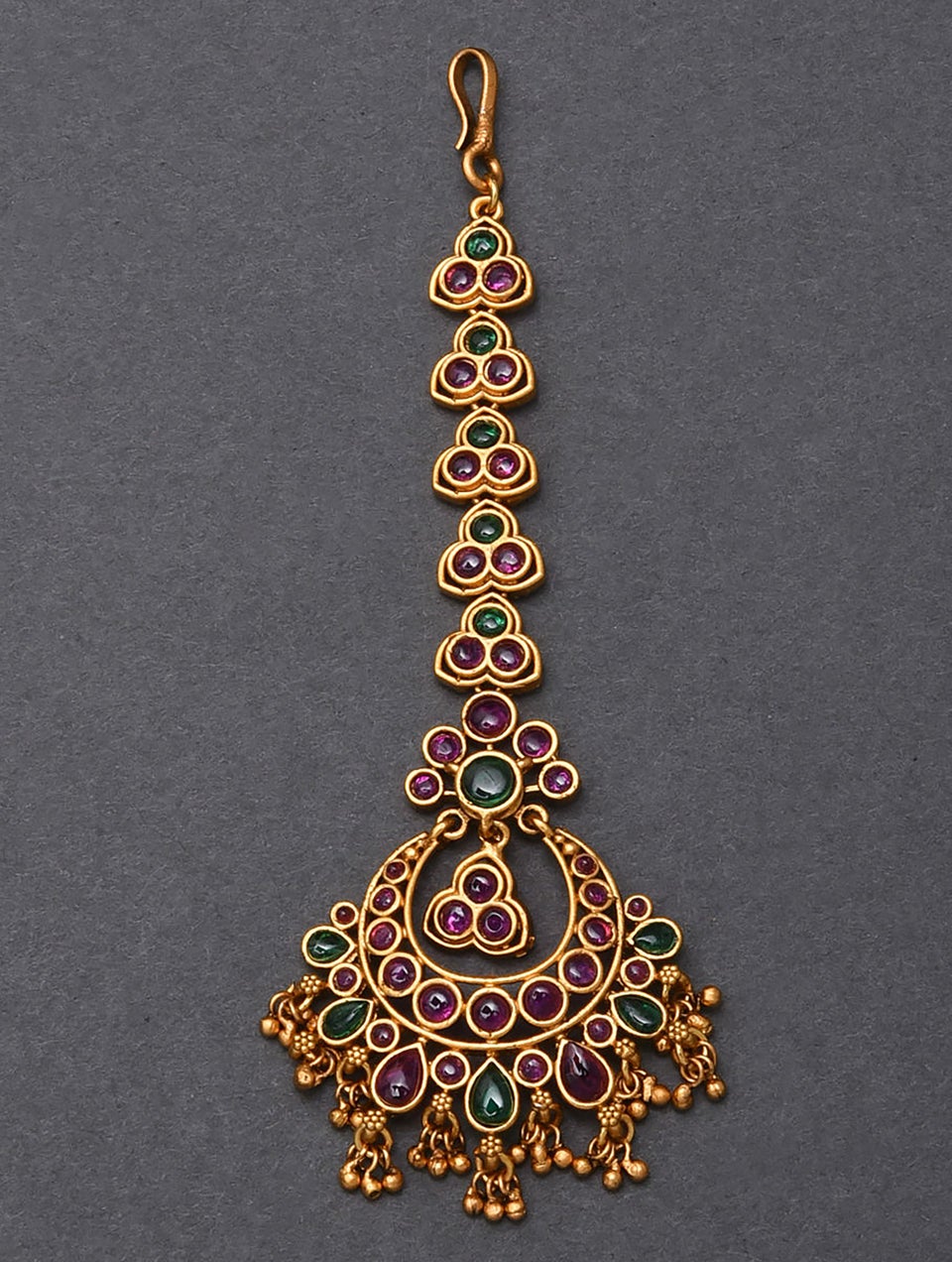 Pink Green Gold Tone Temple Maangtikka