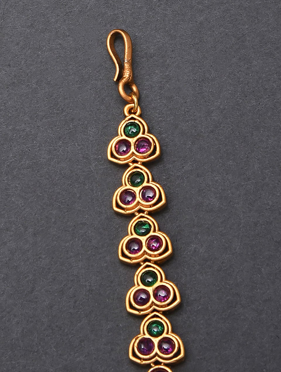 Pink Green Gold Tone Temple Maangtikka