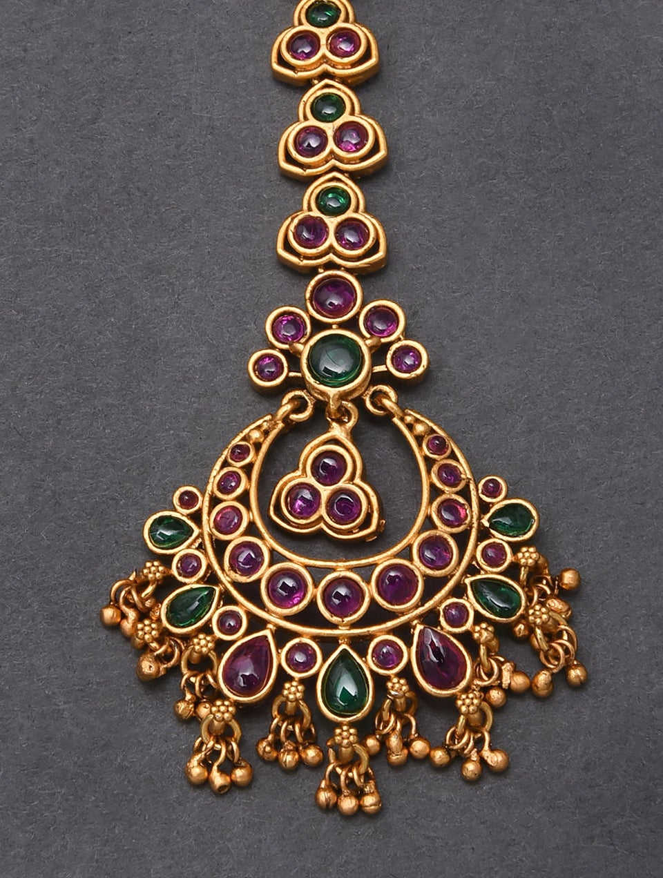 Pink Green Gold Tone Temple Maangtikka