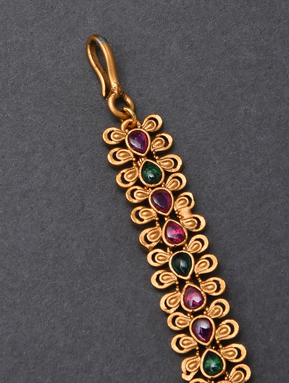 Pink Green Gold Tone Temple Maangtikka