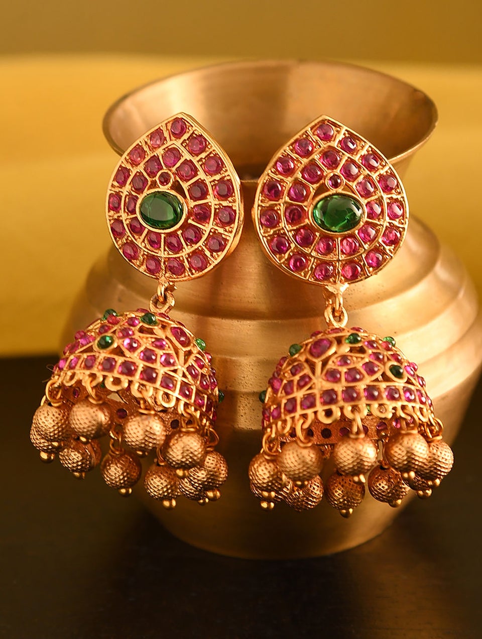Women Gold Push Back Brass Jhumki