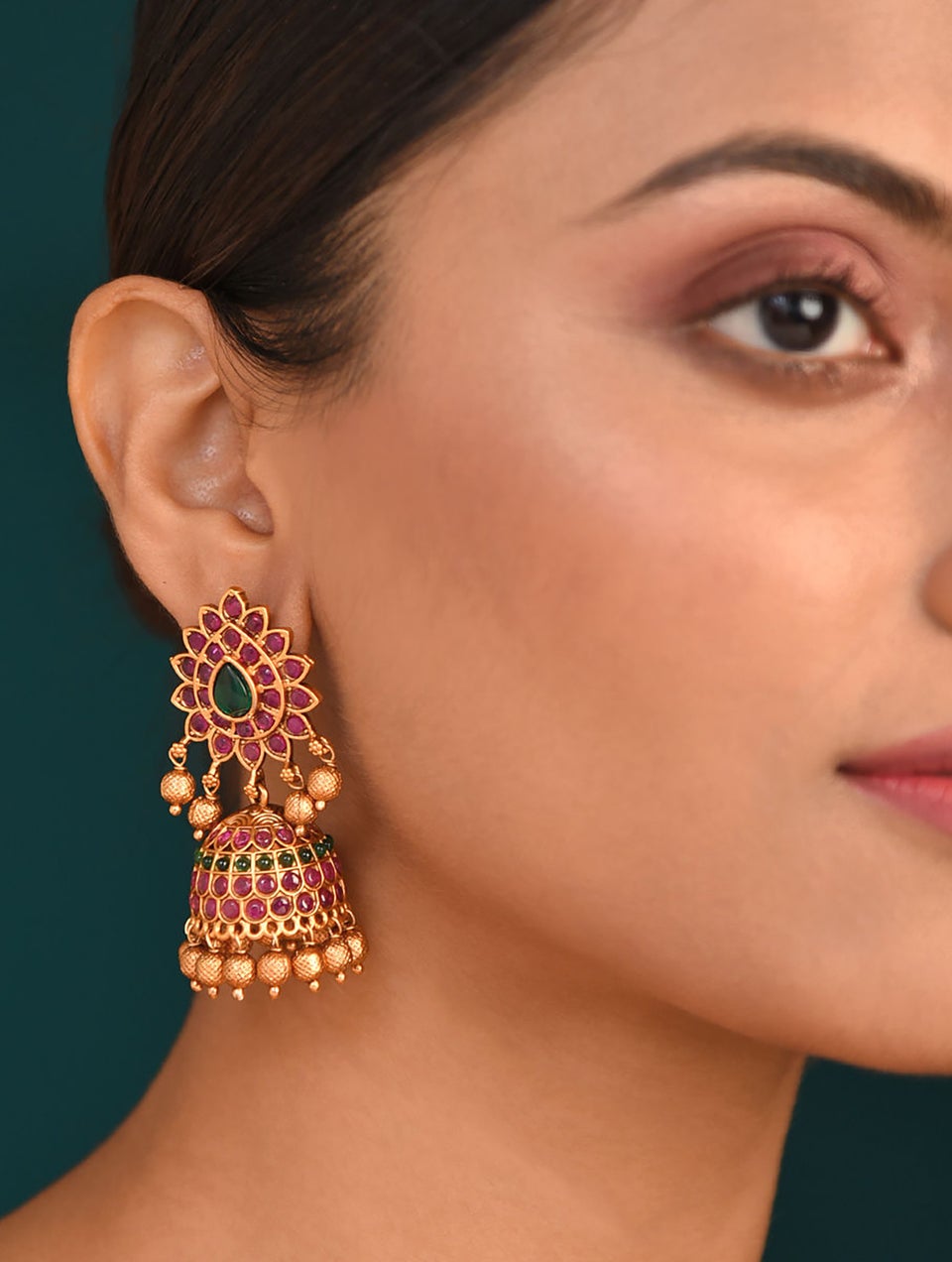 Women Gold Push Back Brass Jhumki