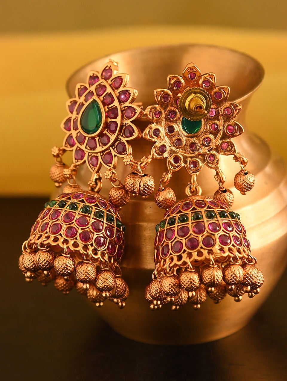 Women Gold Push Back Brass Jhumki