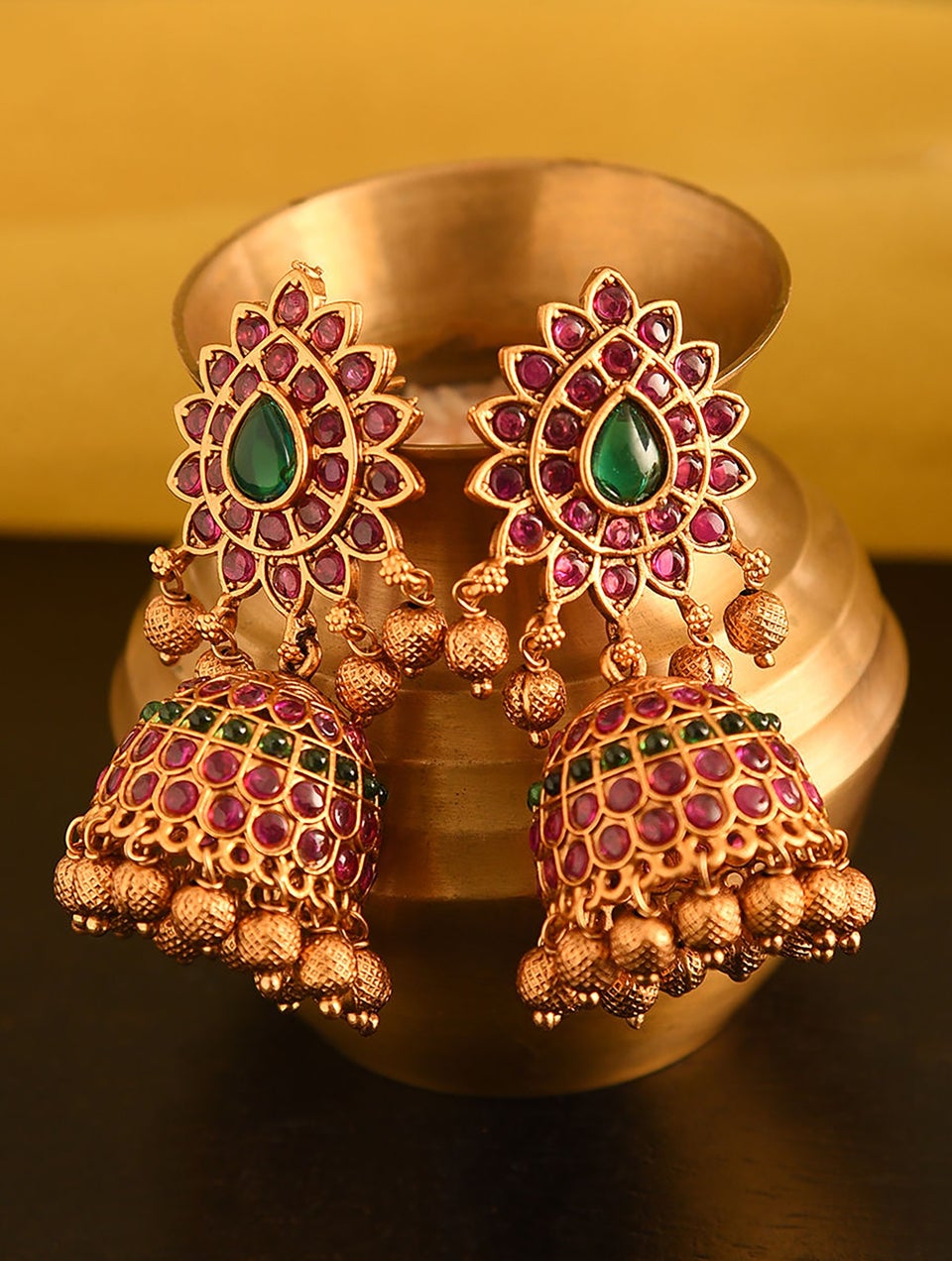 Women Gold Push Back Brass Jhumki