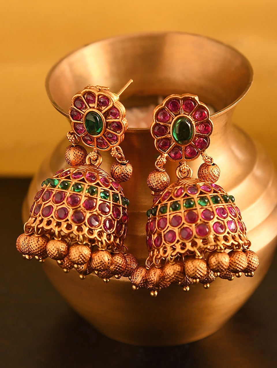 Women Gold Push Back Brass Jhumki