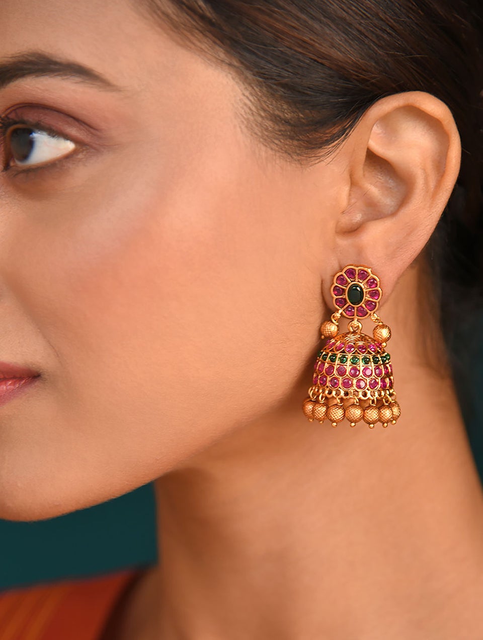 Women Gold Push Back Brass Jhumki